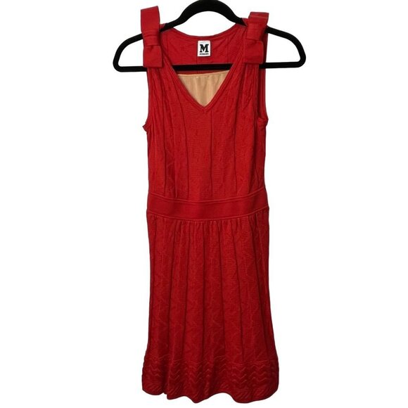 M by Missoni Red Zig Zag Bow Shoulder Knit Dress Fully Lined Size Small - Picture 6 of 13